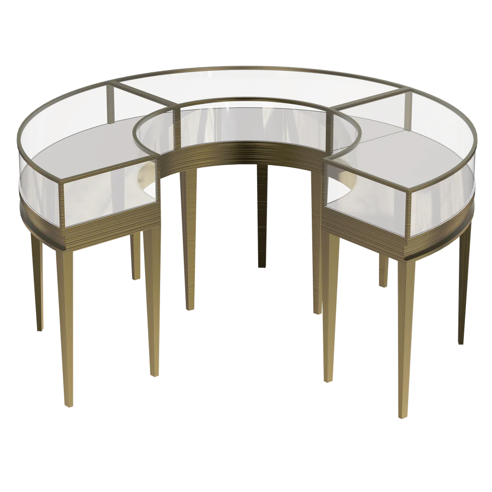 Curved Glass Jewellery Display Table with Brushed Bronze Metal - Image 4