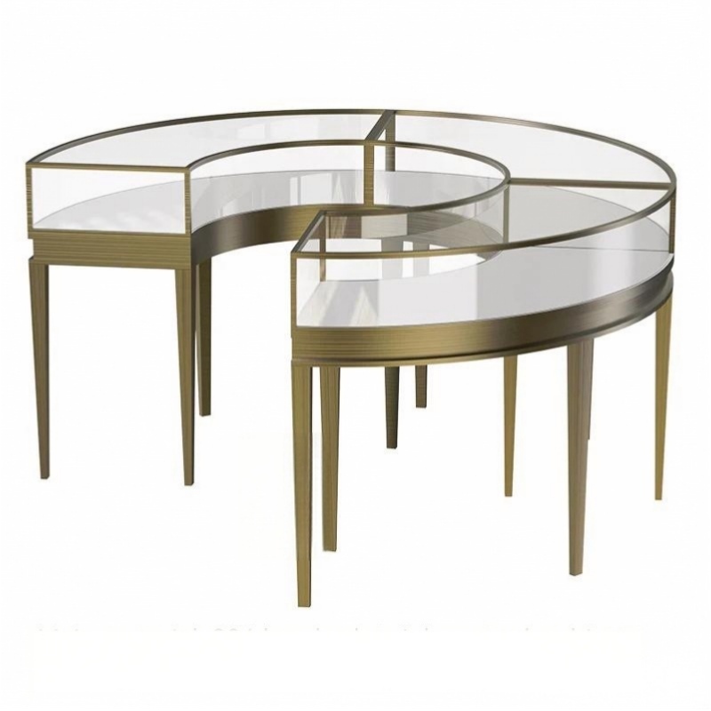 Curved Glass Jewellery Display Table with Brushed Bronze Metal - Image 3