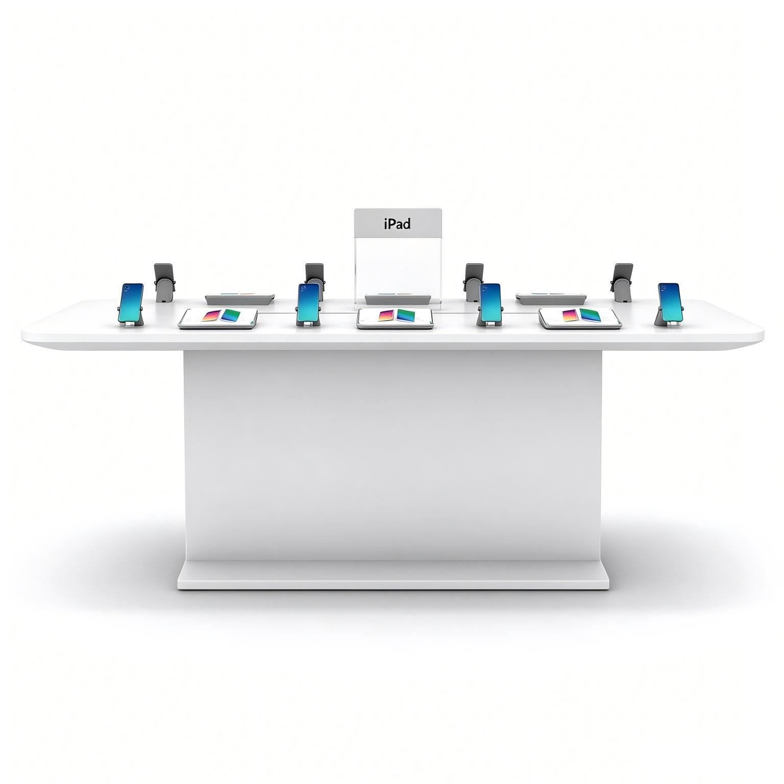 White Electronics Demo Display Table with Custom Phone and Tablet Holders - Image 2
